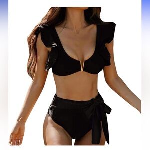 Elegant Black Ruffle Bikini Set